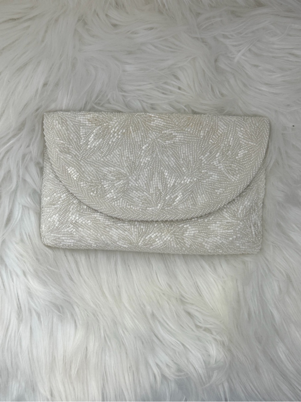 Elegant White Beaded Evening Clutch